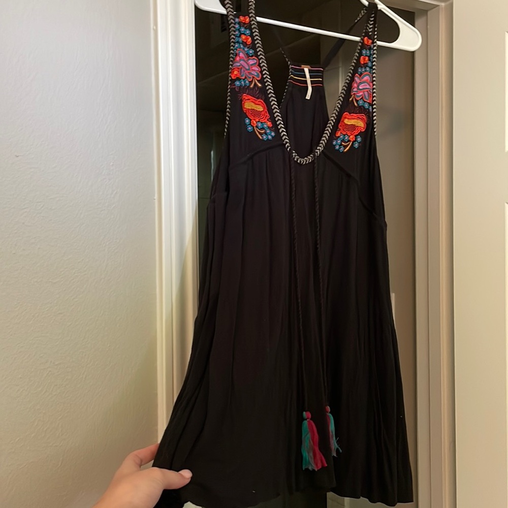 Black embroidered Free People dress.